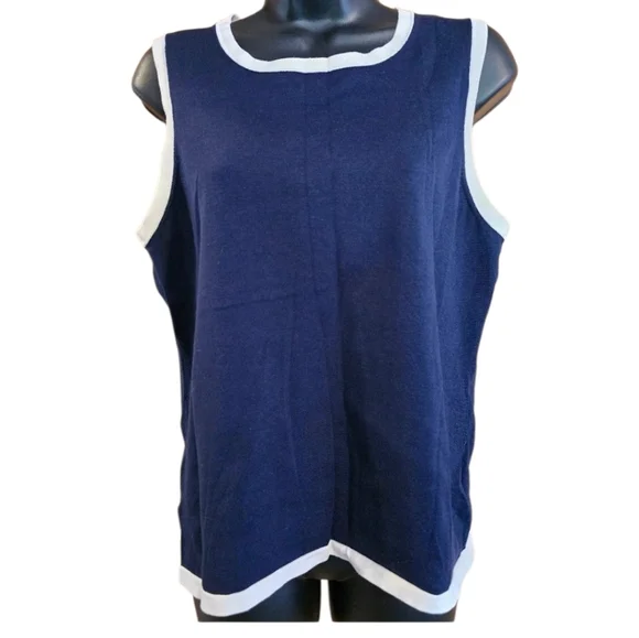 Pendleton Sweater Navy Cream Tank Top Preepy layering Office Business Casual - Picture 1 of 5